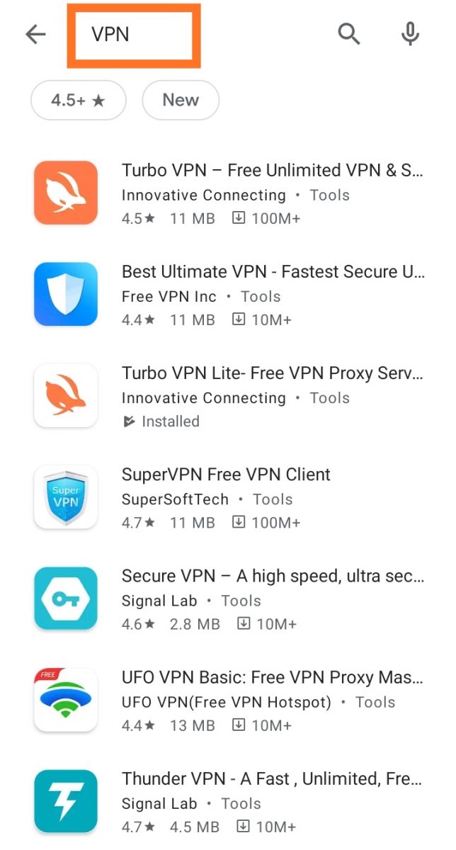 প্লেস্টোরে VPN মোবাইল
