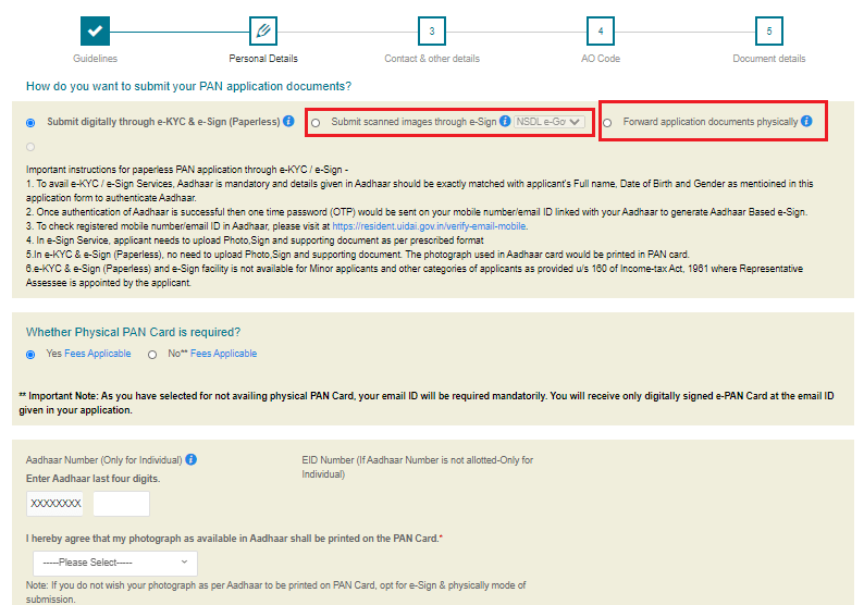 pan card apply step 4